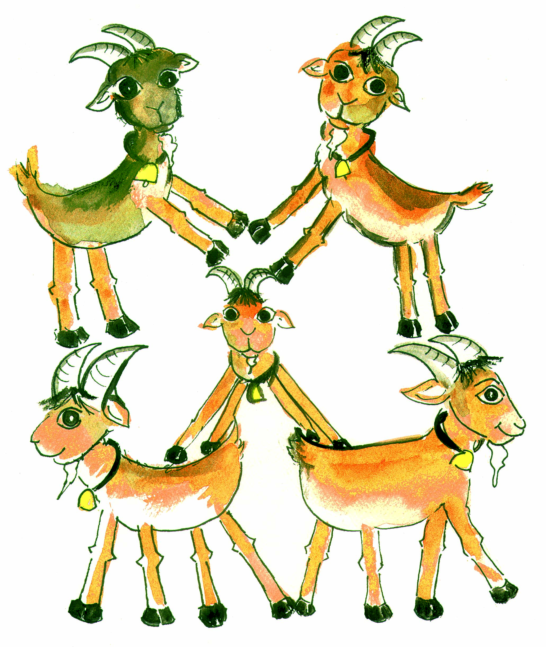 Five goats with four legs each.