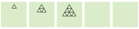 A pattern with a triangle, followed by a triangle inside a big triangle and then three triangles in a big triangle.