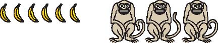 Six bananas and Three monkeys