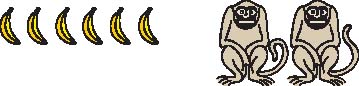 Six bananas and two monkeys.