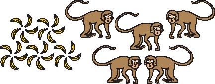 25 bananas and 5 monkeys.