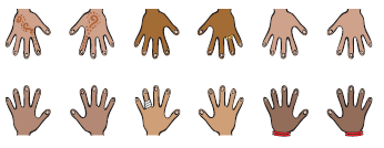 12 hands playing a game.