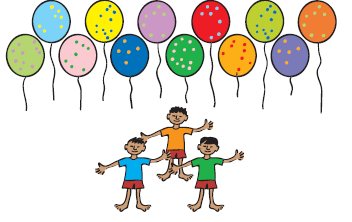 12 balloons to be distributed among 3 boys.