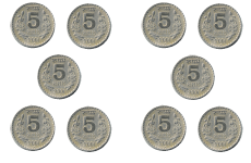 10 five-rupee coins.