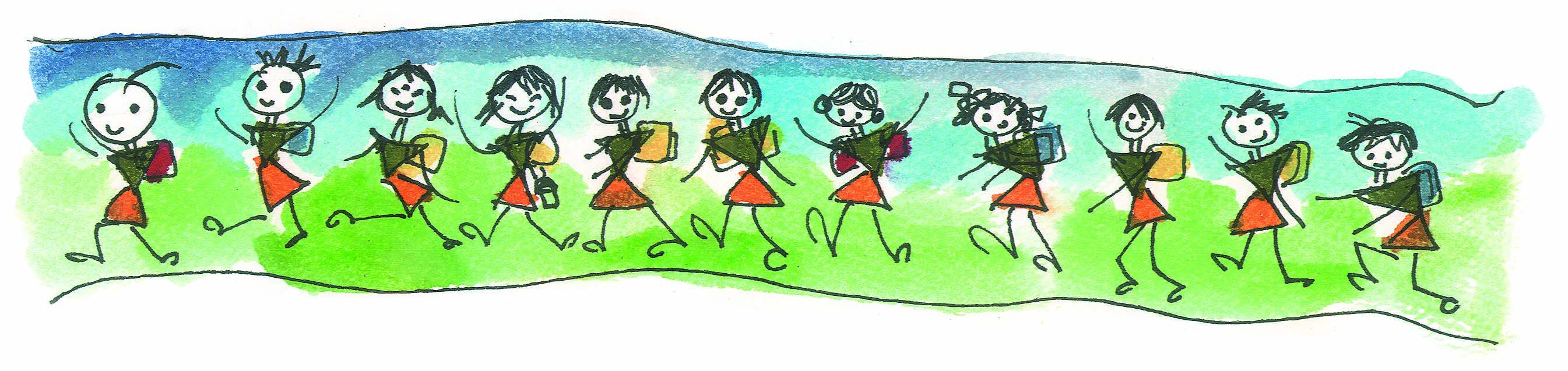 Children walking in a line.