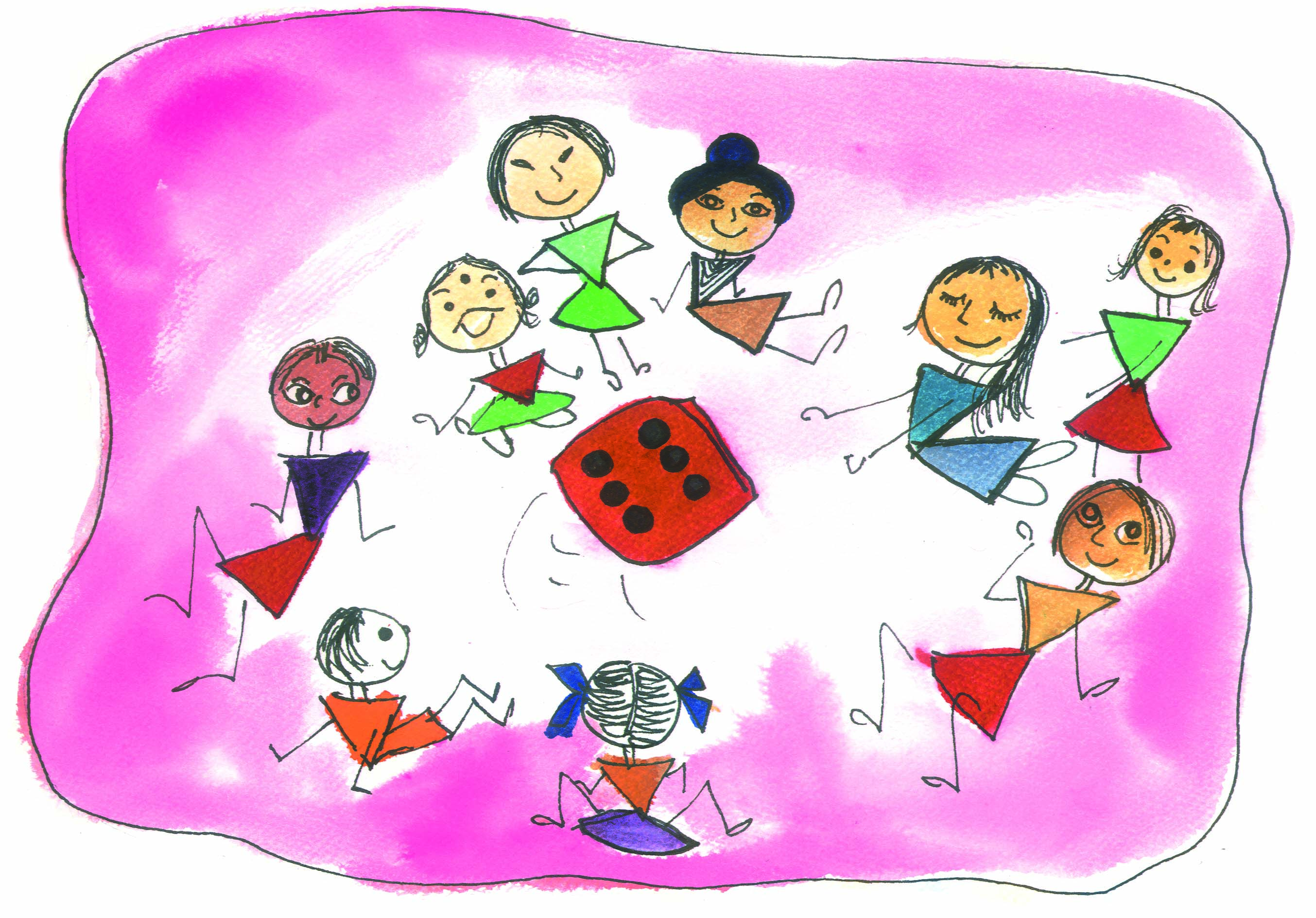 Children playing games with a dice.