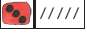 A dice showing number 3 and a block with 5 slanting lines.