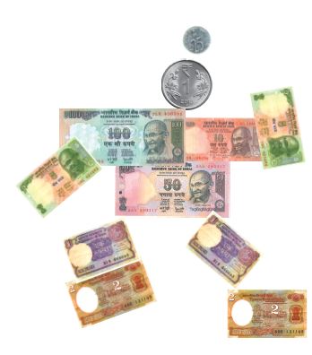 A hundred rupee note, a fifty rupee note, a ten rupee note, two 5 rupee notes, two 1 rupee notes, 2 two rupee notes, a 1 rupee coin and a 15 paise coin.