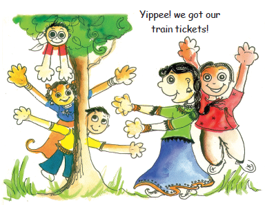 Children enjoying as they got their train tickets.