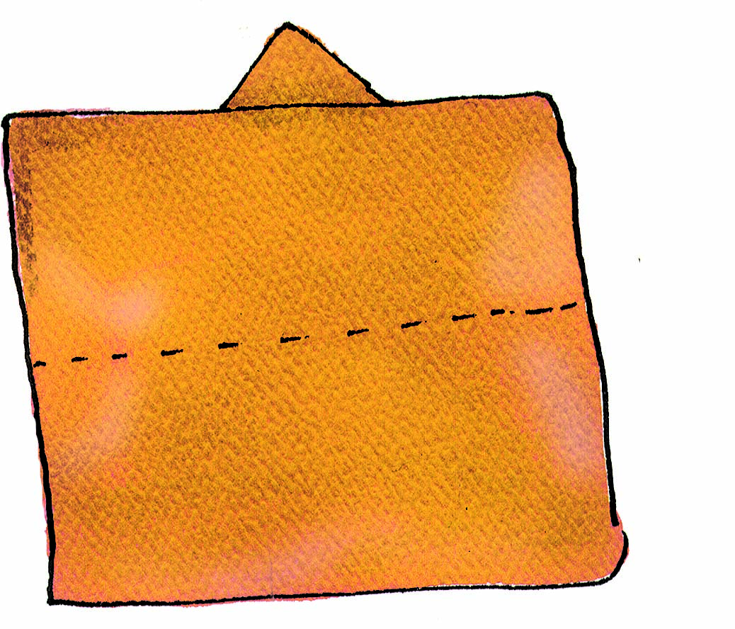 The top is folded along the dotted line.