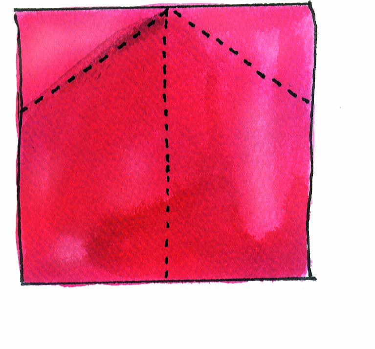 The two corners labelled A and B are folded to meet the dotted line.