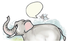 मक्खी हाथी को कुछ बोल रही है। 
