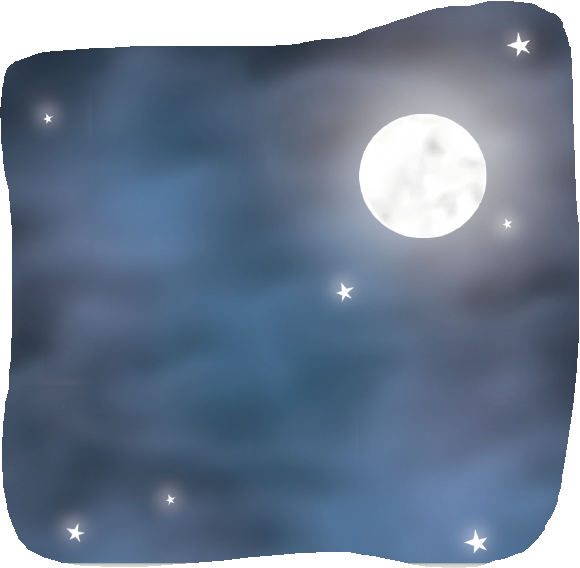 आसमान में चाँद और तारे दिख रहे हैं। 