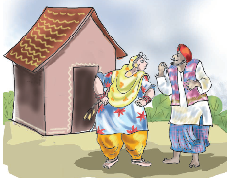 किसान अपनी बीवी से बात कर रहा है। 