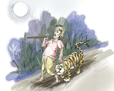 धोबी बाघ को लेकर जा रहा है। 