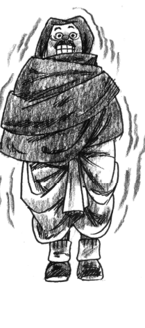 आदमी ठंड में शॉल पहनकर खड़ा है। 