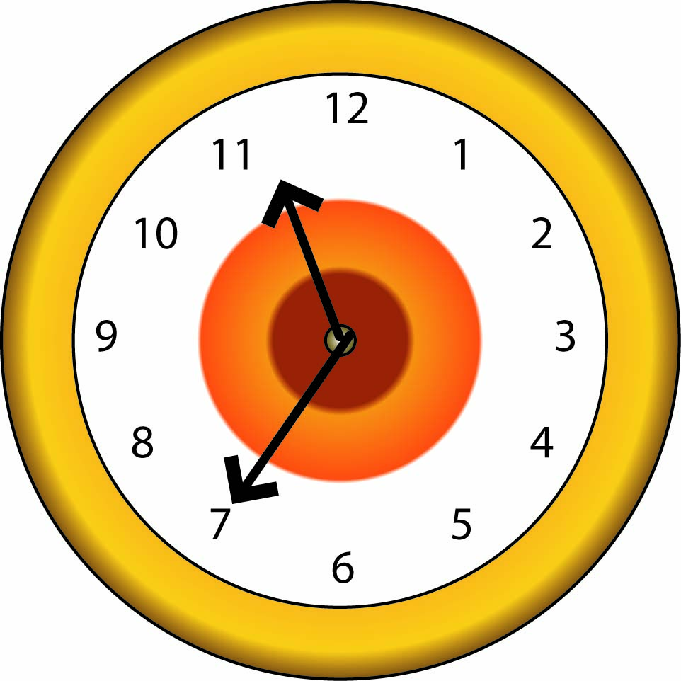 A clock showing 11:35am. 