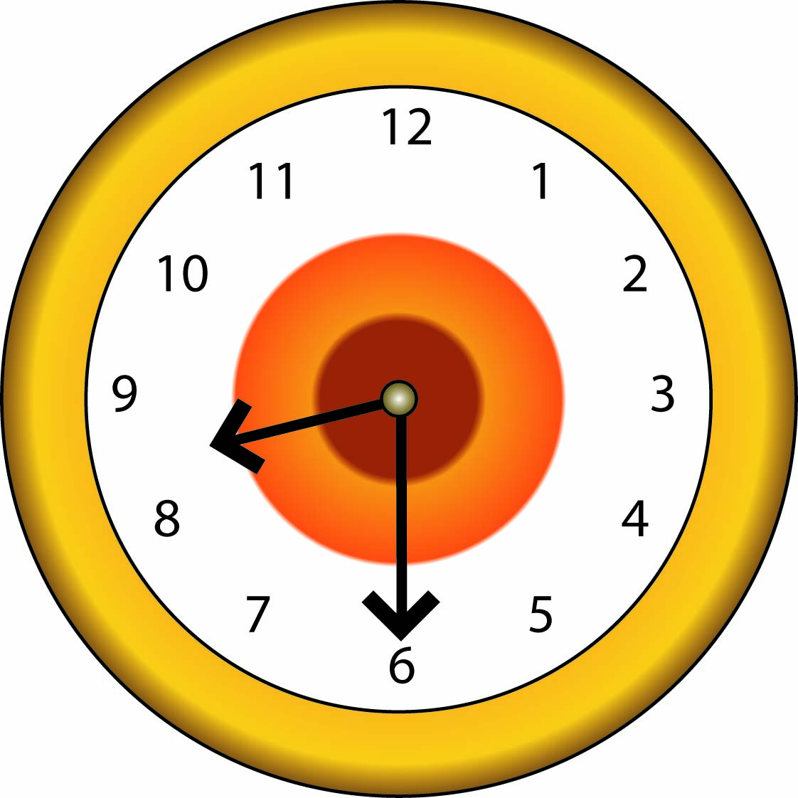 Clock showing 8:30pm. 