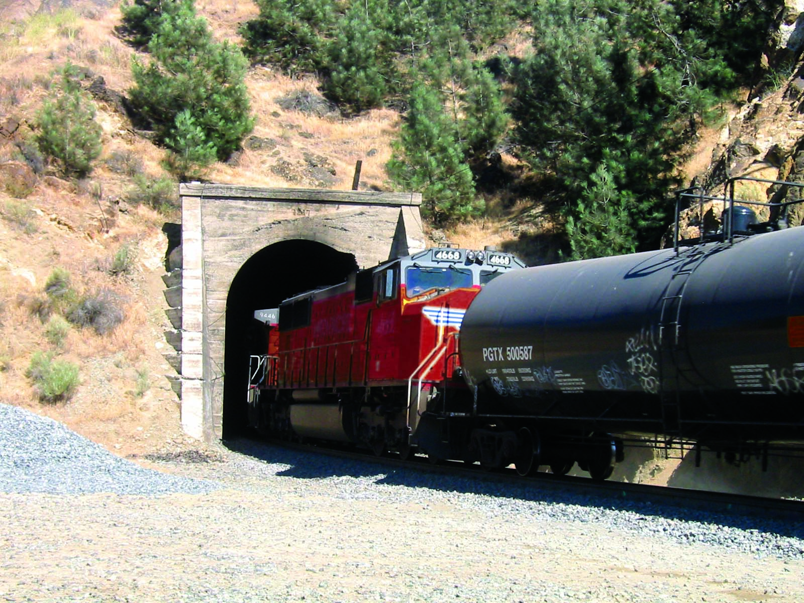 Train entering a tunnel.