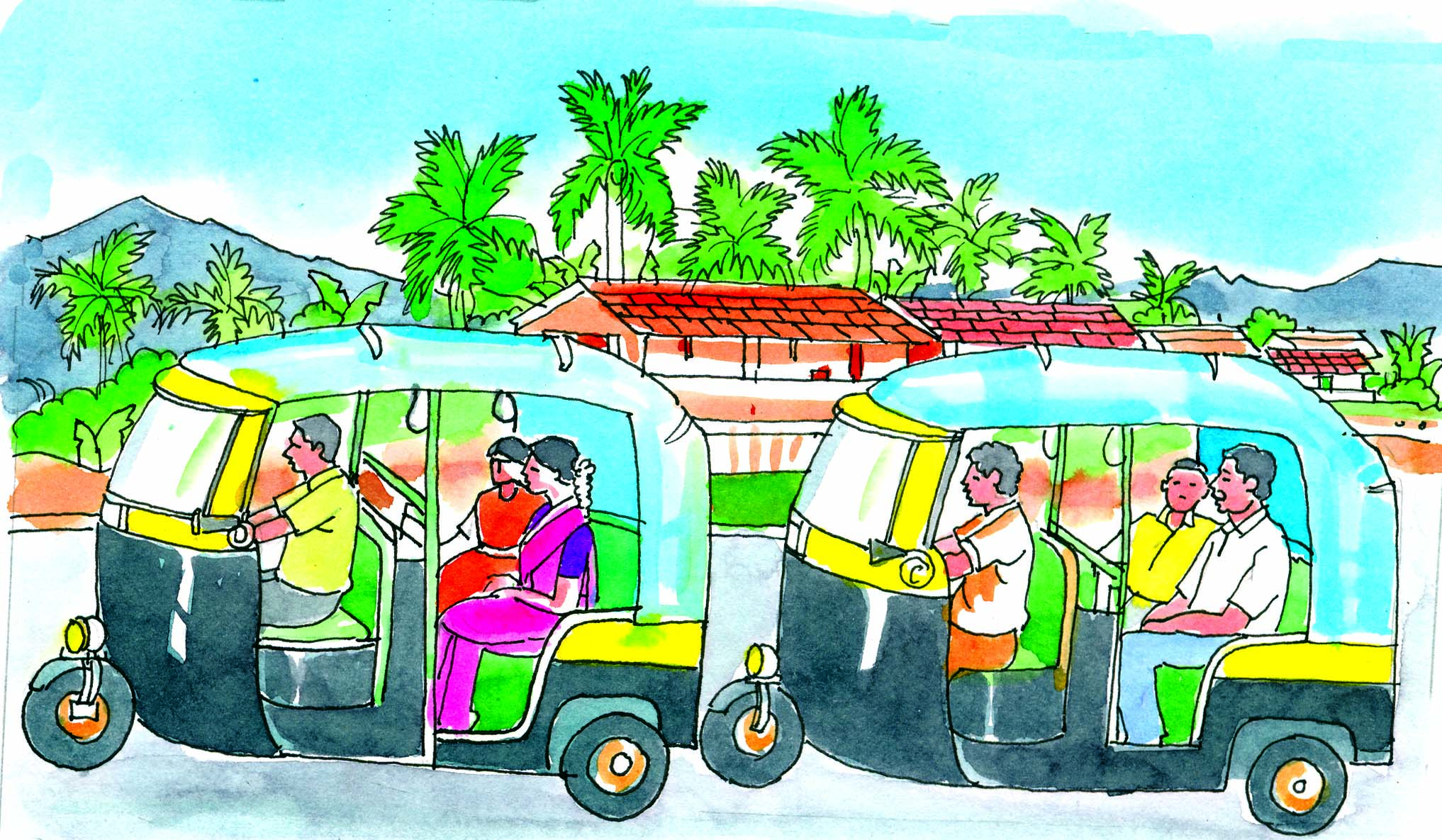 People travelling through autorickshaws. 