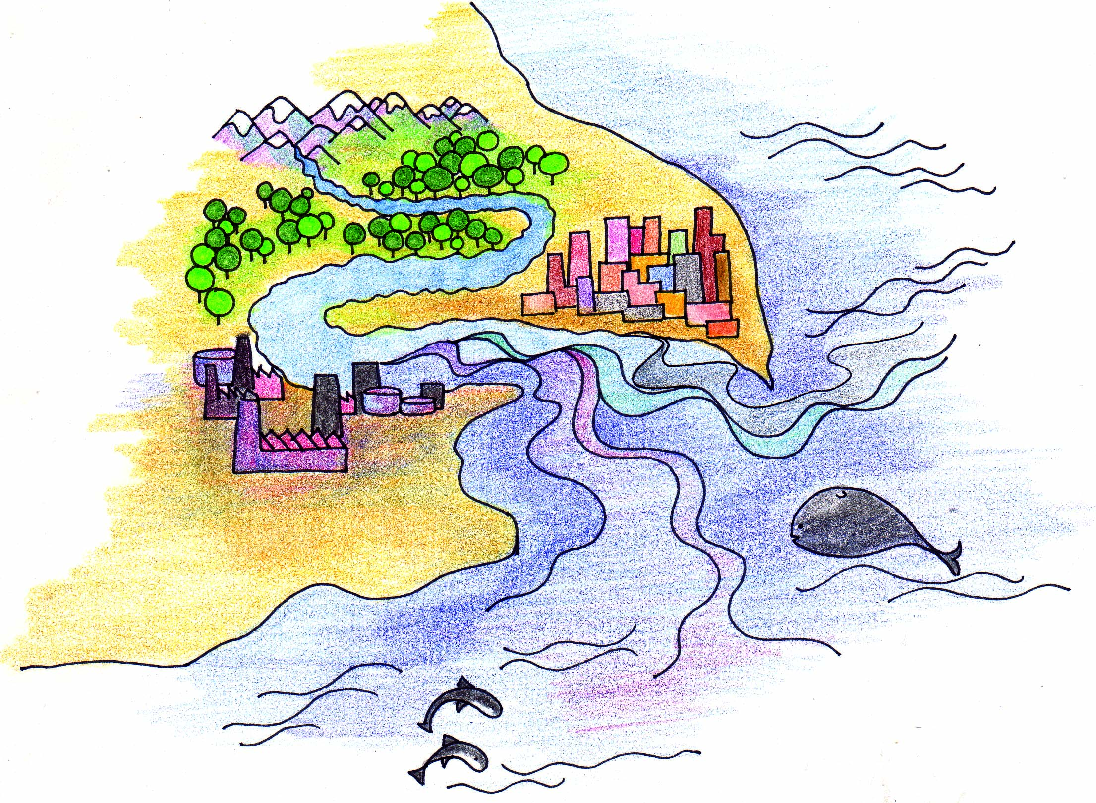 River joining a sea. 