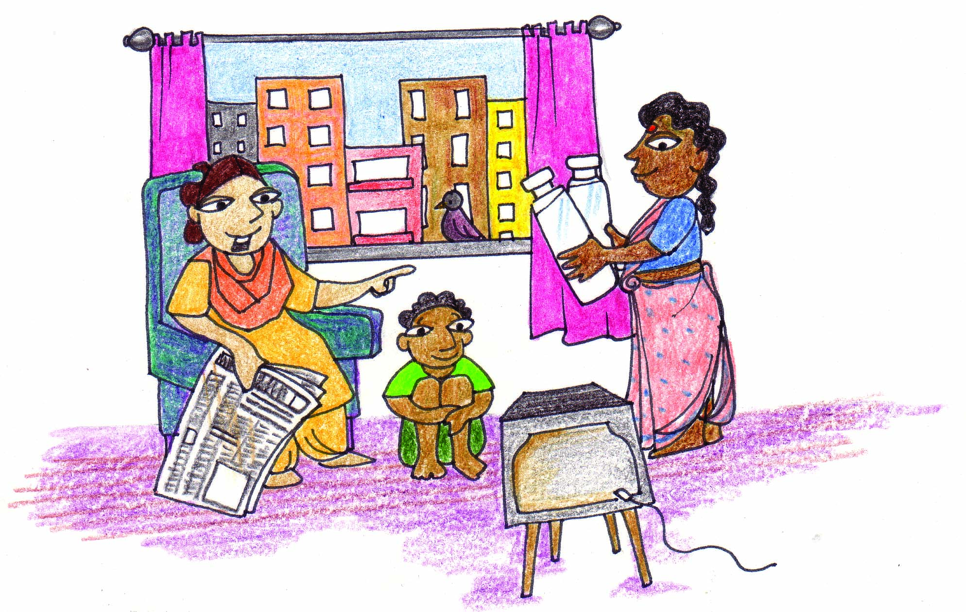 Woman holding water bottles in hand and another Woman giving instructions to her. 