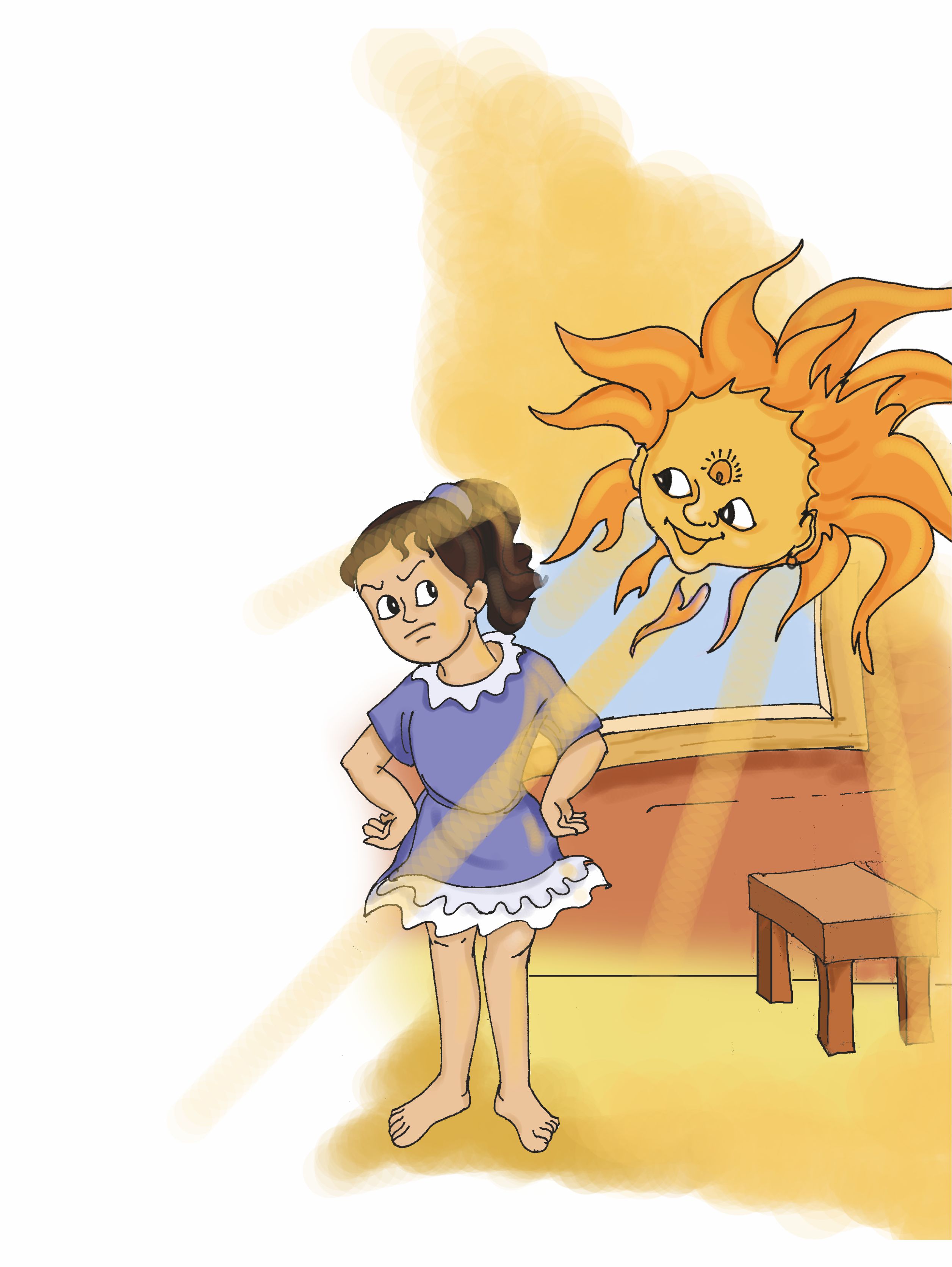 Girl is irritated by the Sun's bright light early morning.