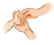 Teacher holding the girl's hand.