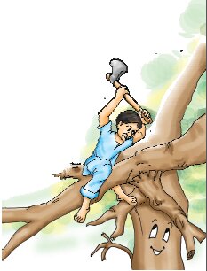 Man cutting the trunk of a tree.
