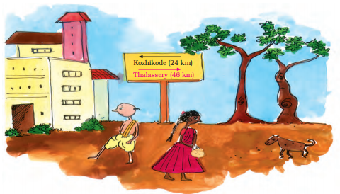 A boy and a girl walking in opposite directions.