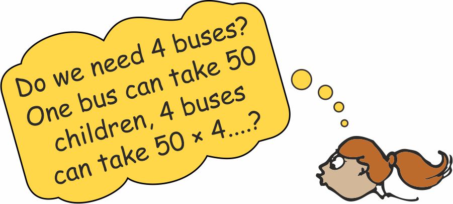 Teacher is calculating the number of buses needed for children.