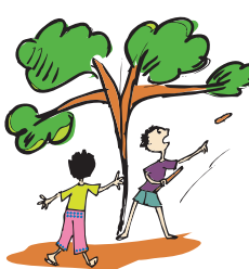 Children playing under a tree.