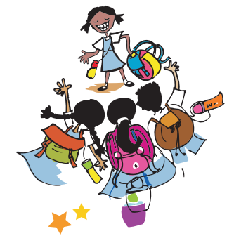 Few school children talking to each other. 