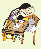 A girl and a boy are writing letters. 