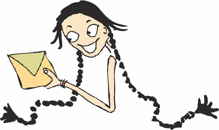 A girl is holding a letter. 