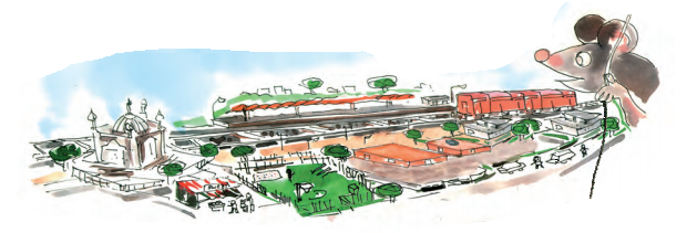 A side view of the city. 