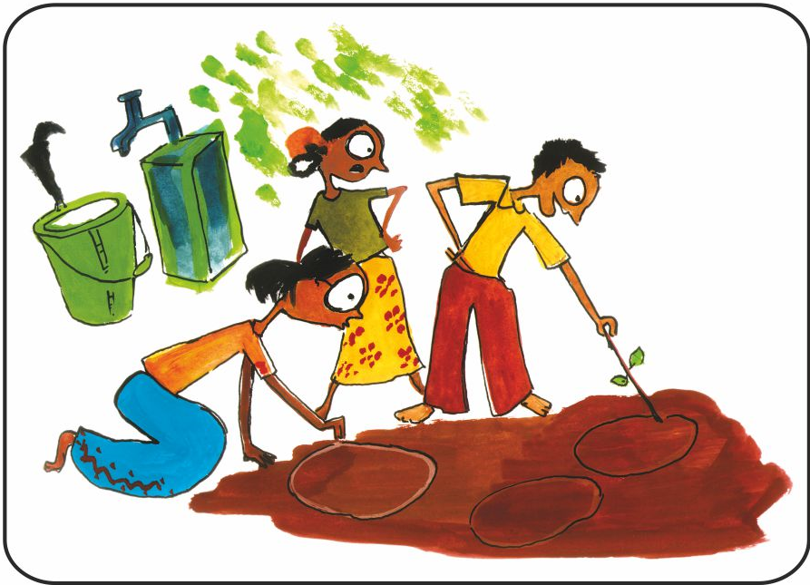 All kids are making their respective circles on the ground with sticks.