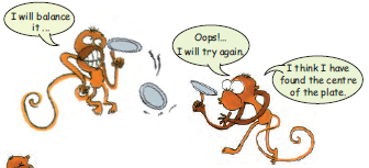 Monkeys trying to balance plates on their fingers.