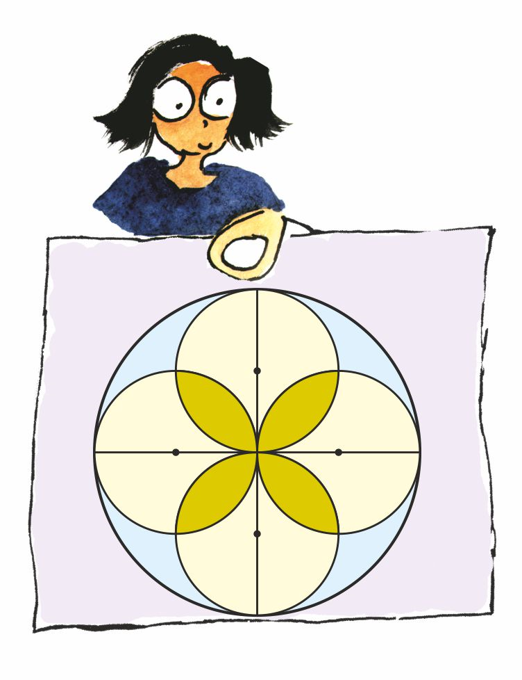 Girl showing a design made with compass.
