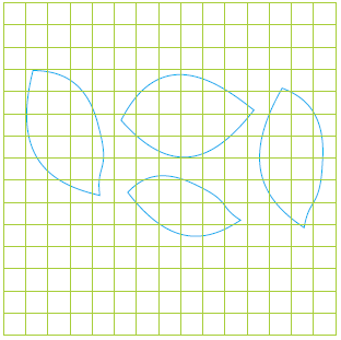 Four leaves are drawn in a box made up of small squares.  