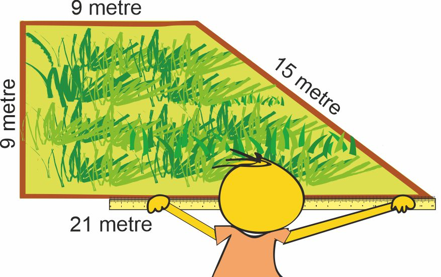 Farmer measuring the length of his farm.  