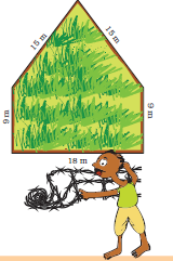 Ganpat putting wire along his field. Breadth of the field is 18m and length is 9m straight and then 15 m in slant.