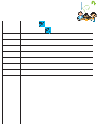 A big box made up of small squares. Two squares are joined and coloured.  