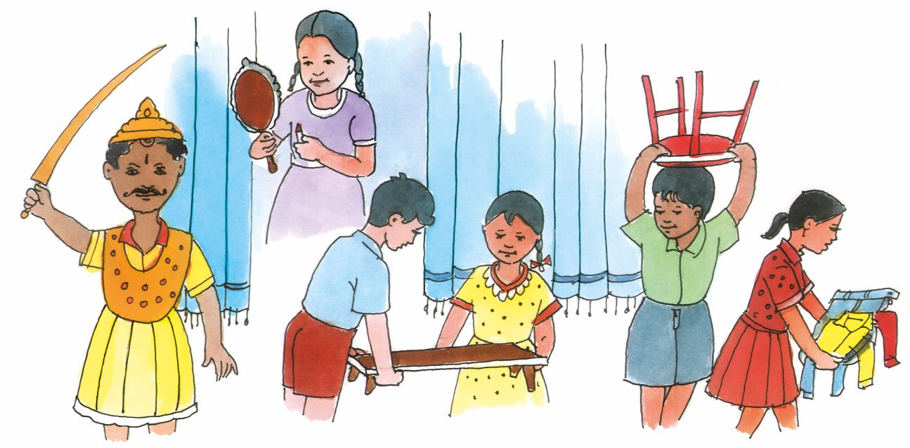 Children are preparing for a drama.  