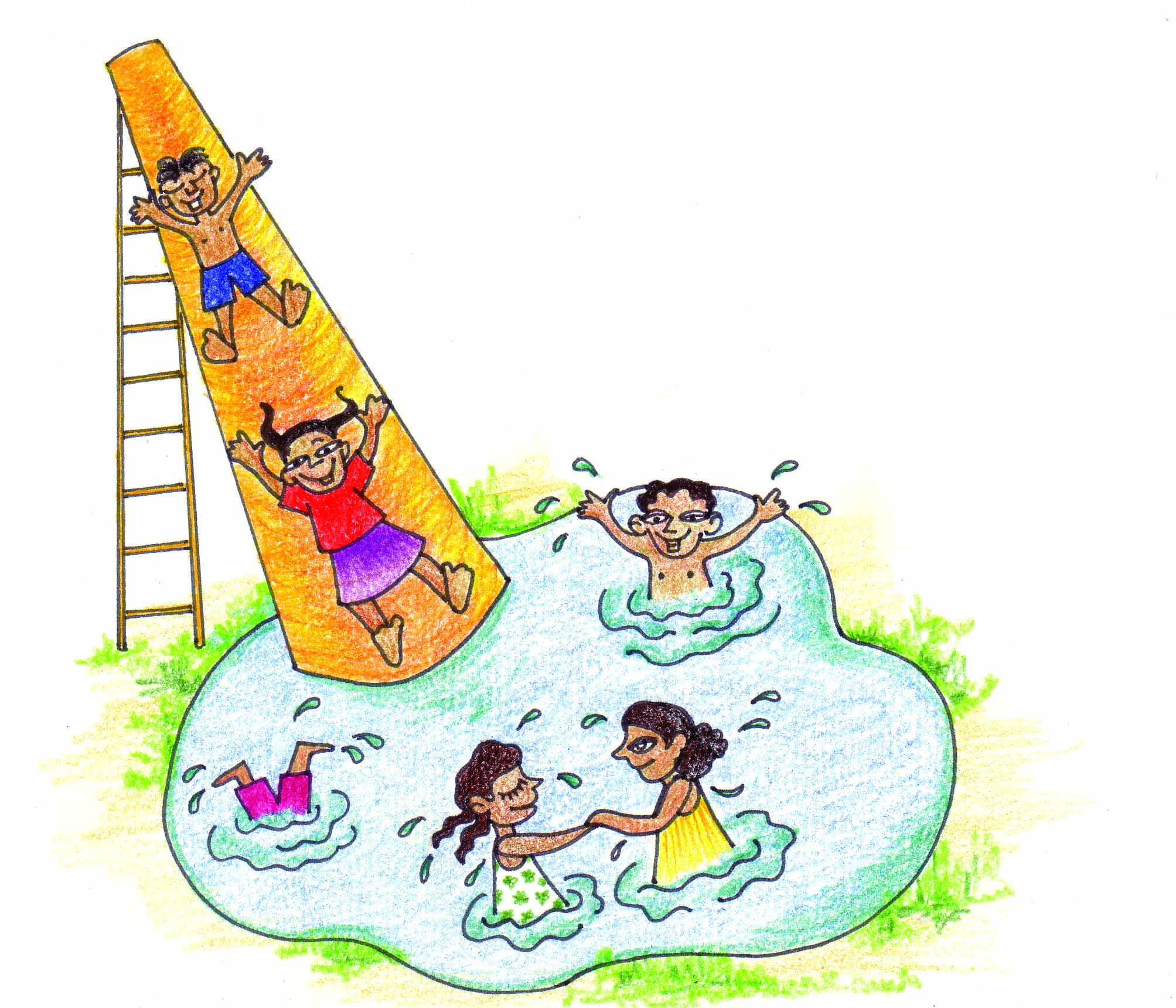 बच्चे वॉटर पार्क में खेल रहे हैं 