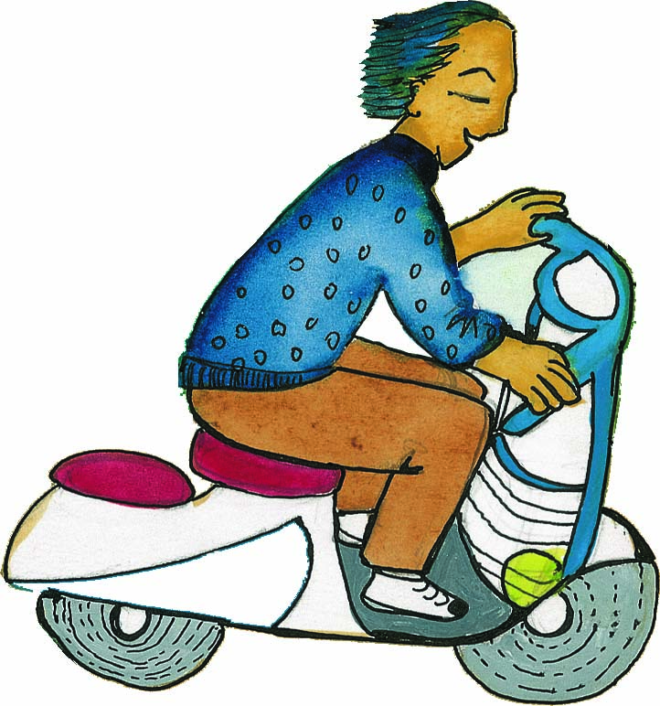 आदमी स्कूटर चला रहा है 