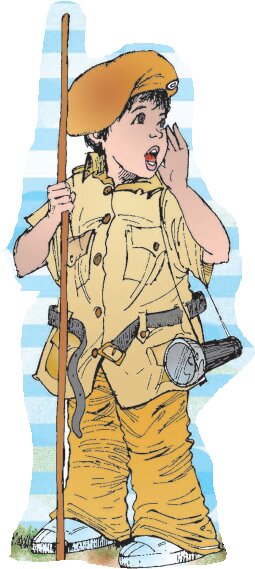 एक बच्चा चौकीदार की वेशभूषा में खड़ा है 