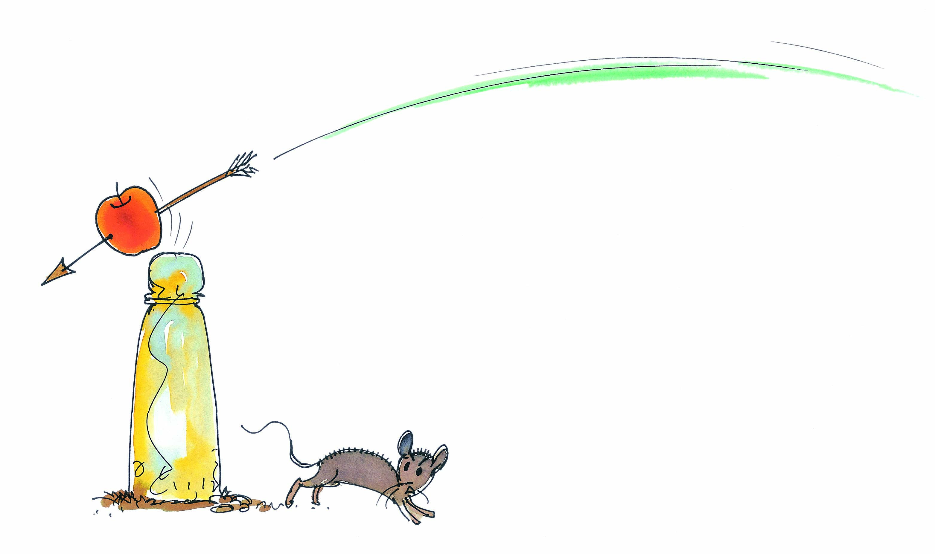 तीर से सेब पर निशाना लगा 