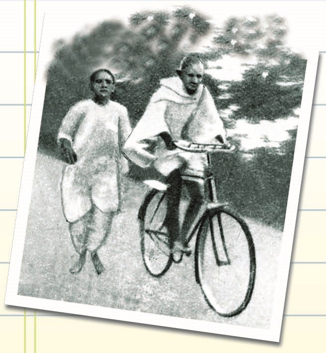 गांधी जी साइकल चला रहे हैं
