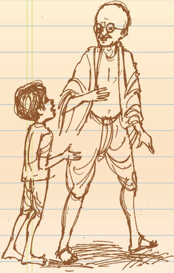गांधी जी बच्चे को समझा रहे हैं
